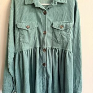 Green Corduroy Button-Up babydoll shirt